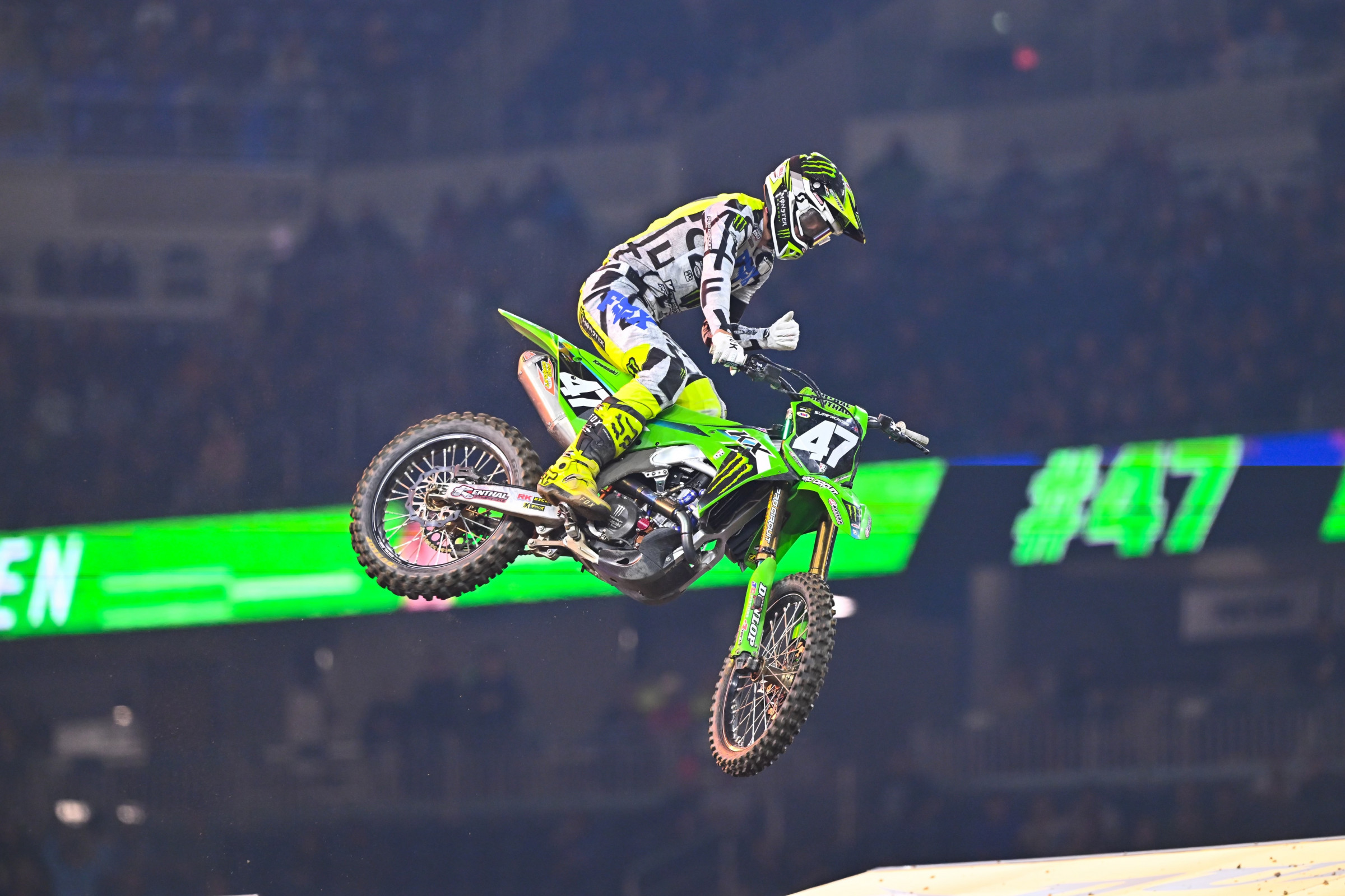 Levi Kitchen uses the red flag and staggered restart to pass Max Anstie late in the 250SX main event and take the race win.