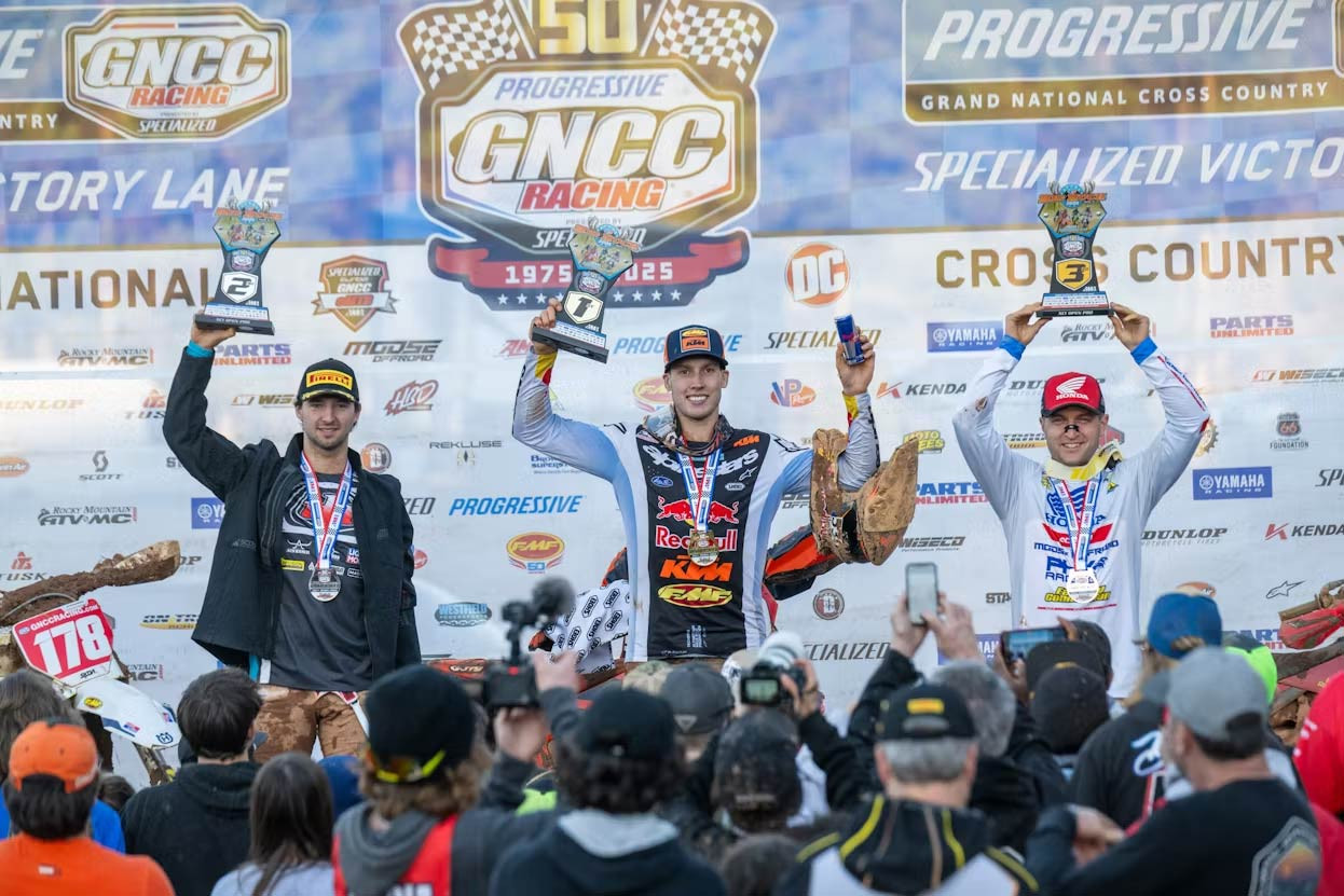 (Left to right) Snodgrass, Kelley and Witkowski on the GNCC XC1 podium.