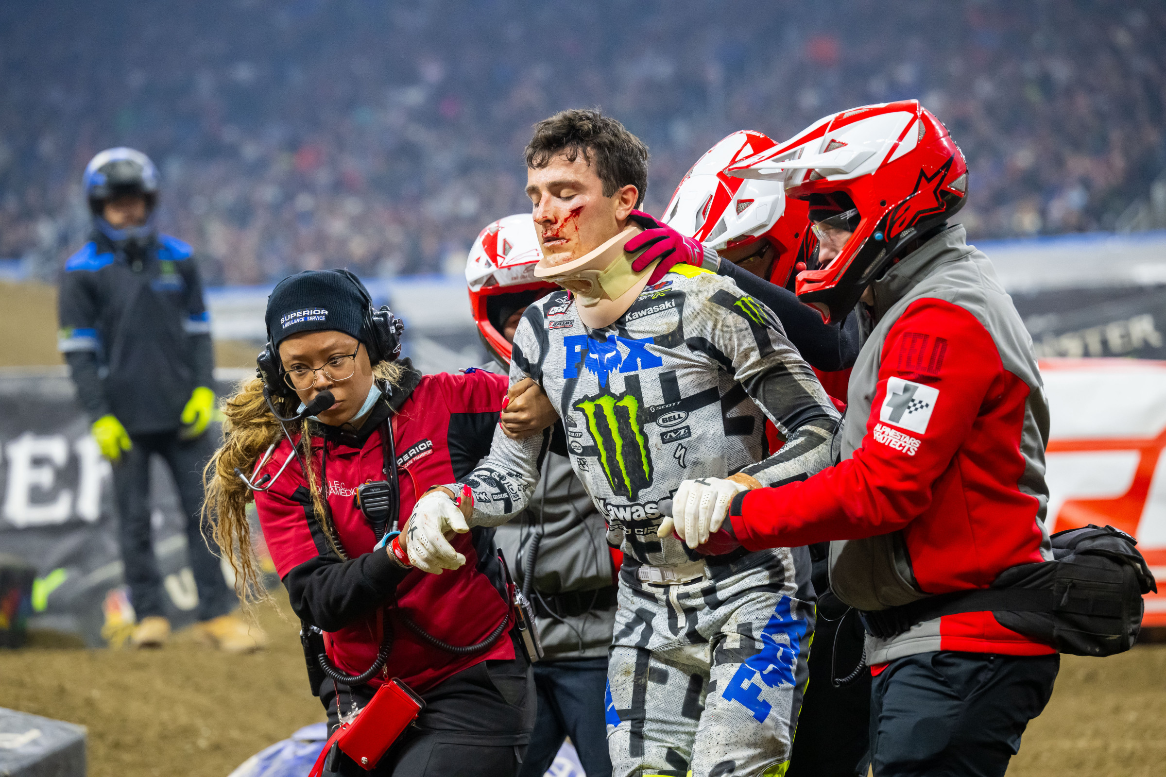 McAdoo was able to avoid major injury after a big crash.