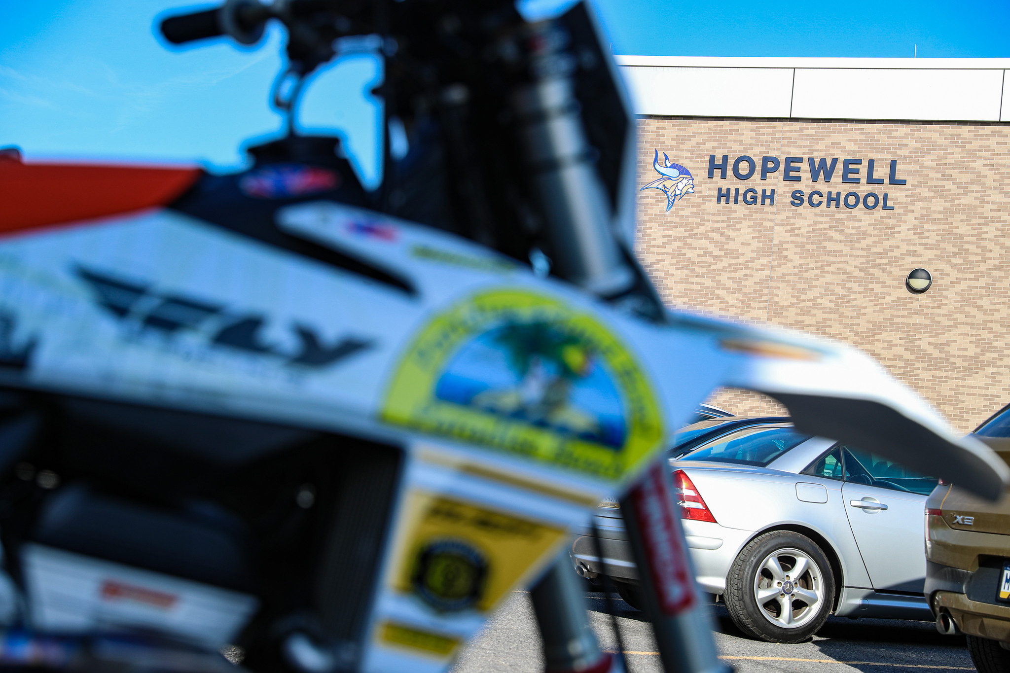 Saunier's bike at his alma mater.
