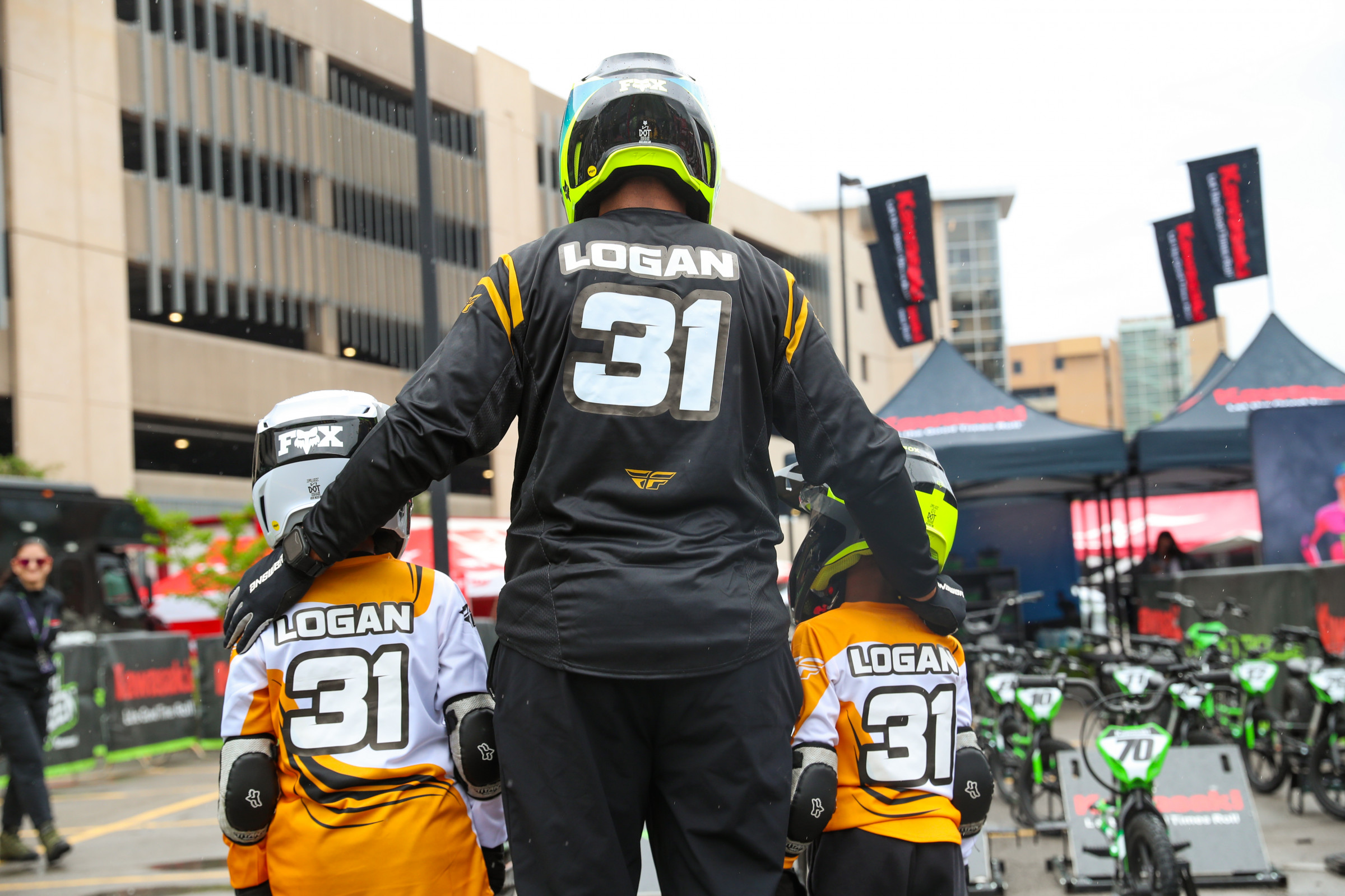 Mike Logan, who won a Super Bowl with the Steelers, with his sons after they got to ride on Friday.