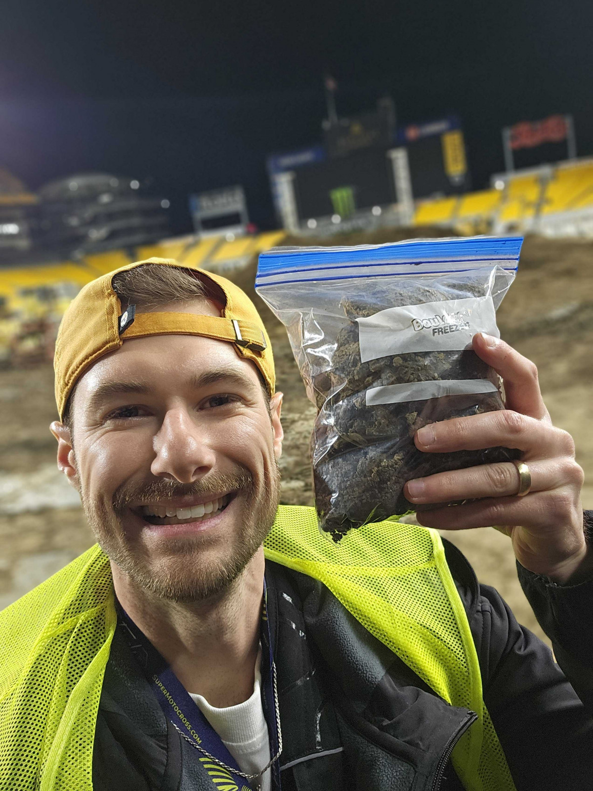Mitch helped with the load out and grabbed a handful of dirt on his way out of the stadium!