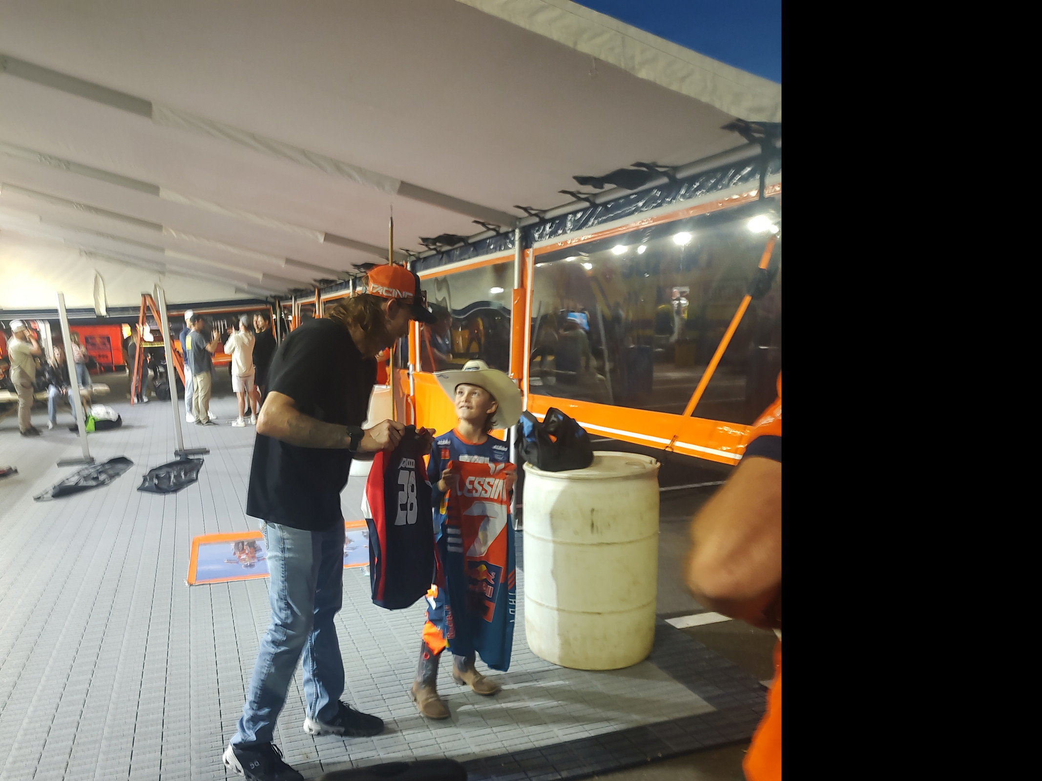 While we were waiting to interview Plessinger he made this family’s day by signing his race jersey, and asking the kid to autograph his own jersey before they swapped!