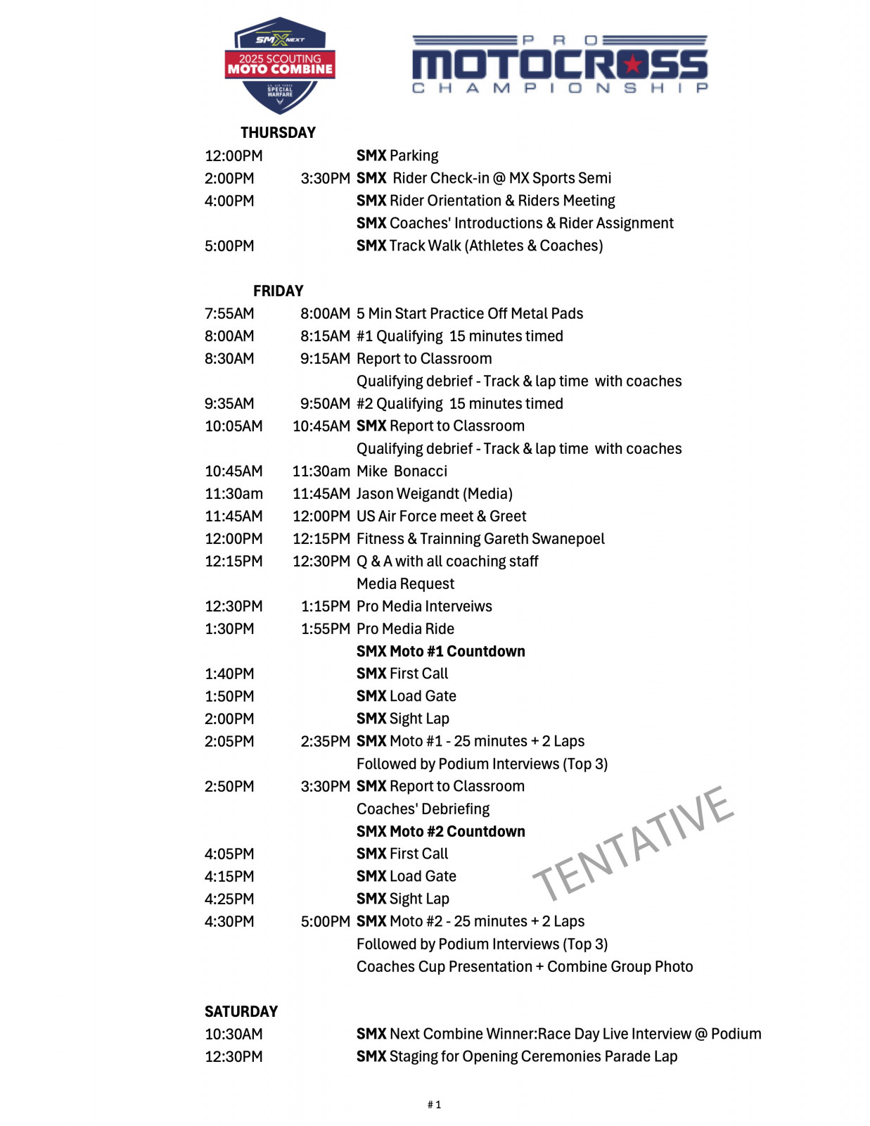 Tentative 2025 RedBud SMX Next Schedule
