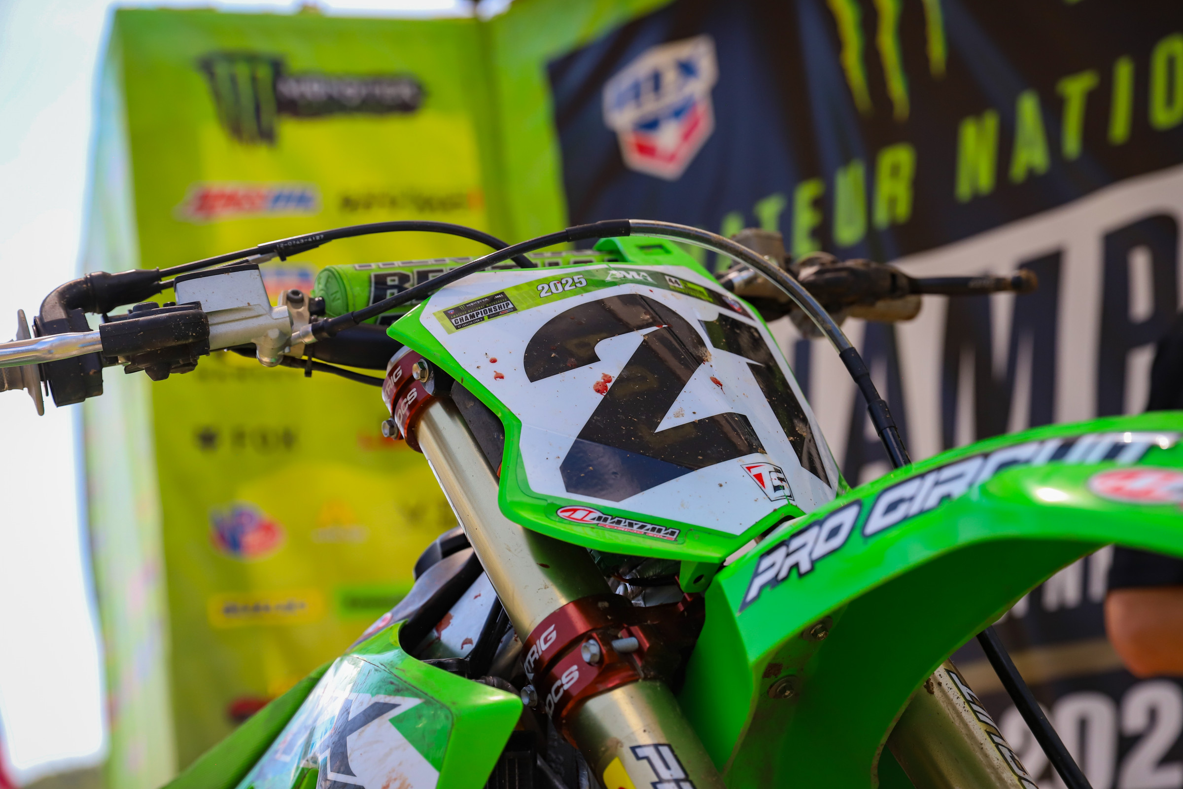 Blood on the #21 machine after he split his chin in a moto mid-week.