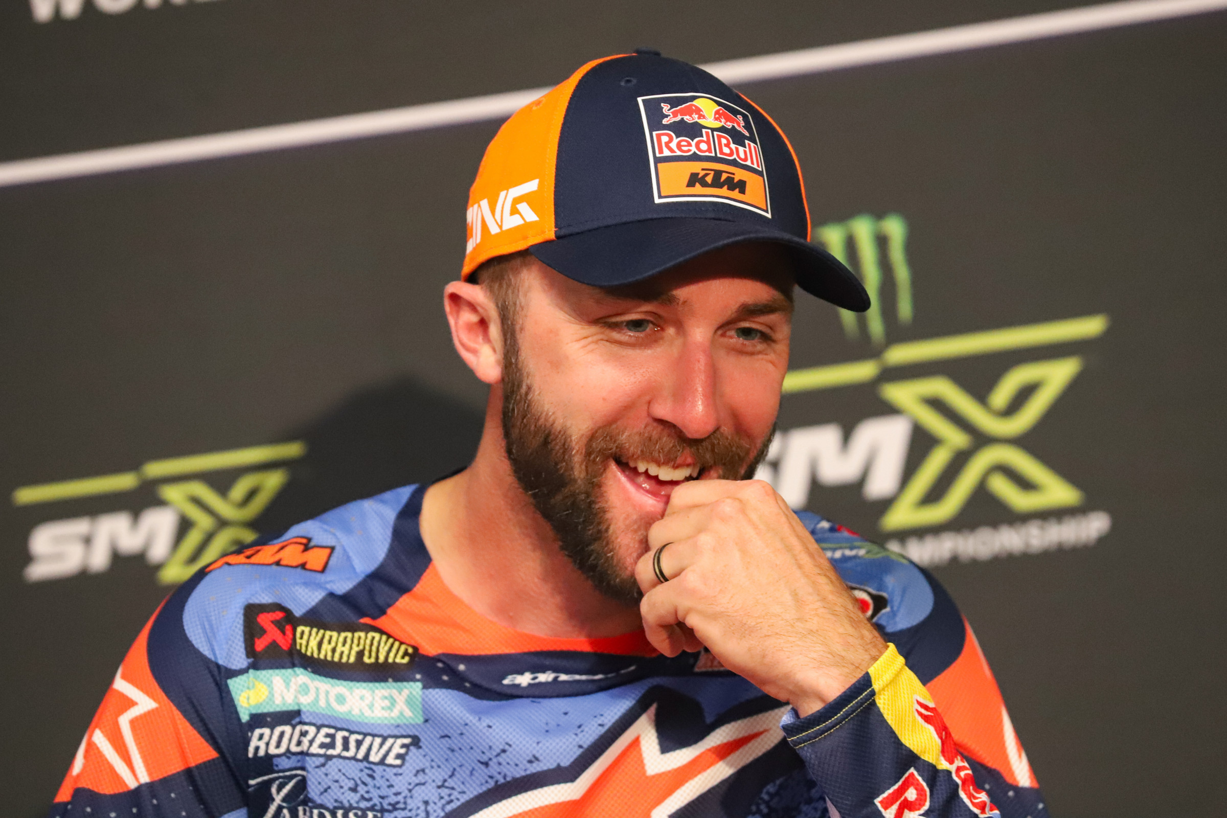 Eli Tomac thinks after a question