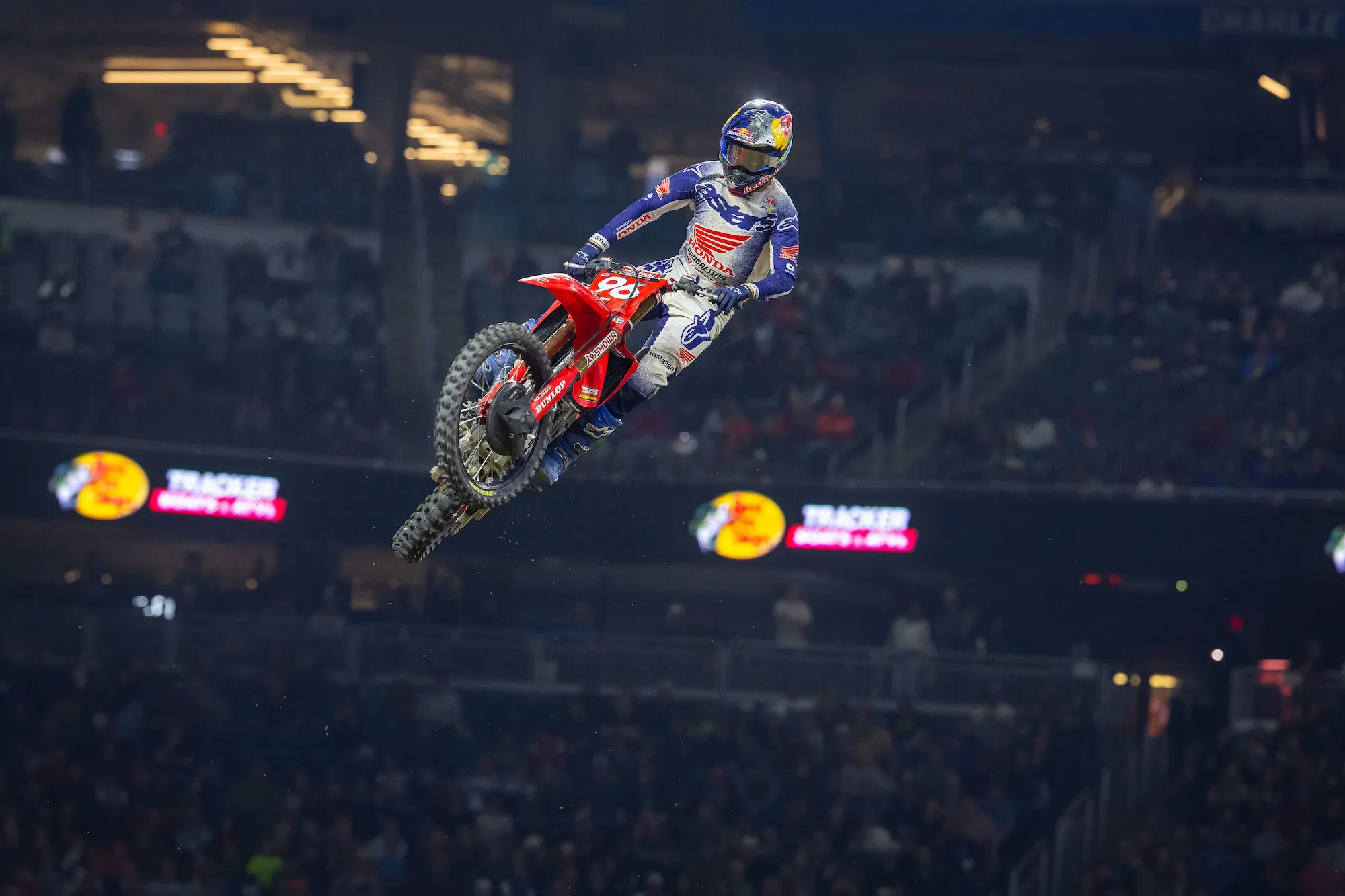 Honda HRC Progressive's Hunter Lawrence suffered two crashes in the Main Event and finished a lap down in 18th to lose control of the championship lead.