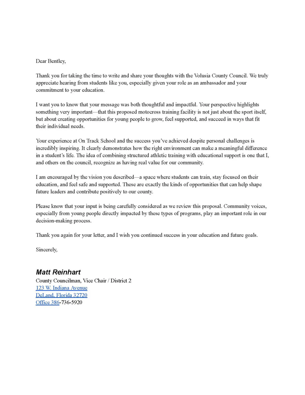 CouncilmanReinhartResponse