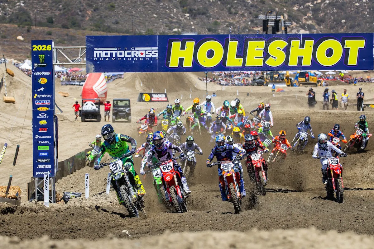 Mikkel Haarup with the holeshot in the first 450 Class moto.
