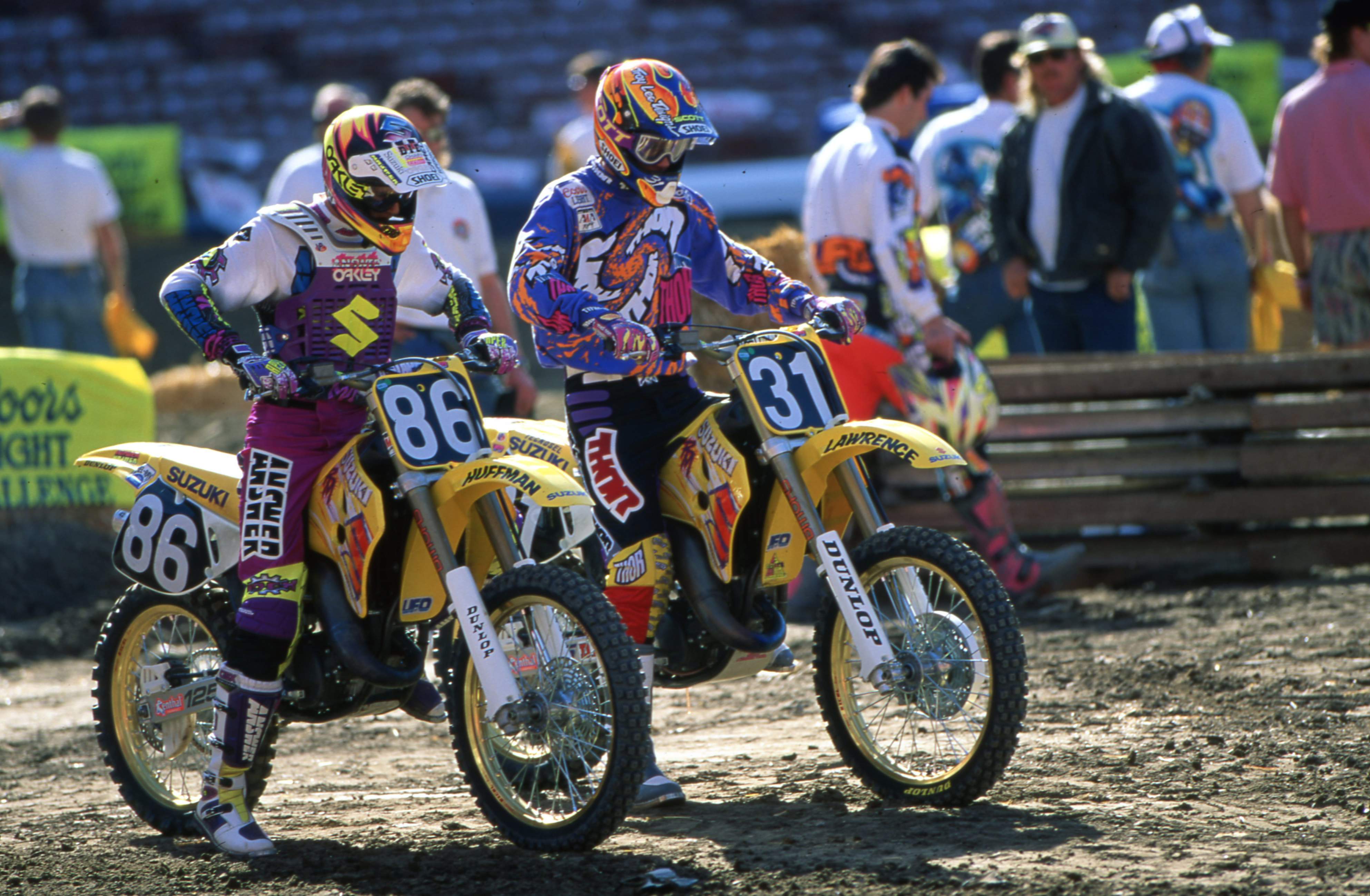 Damon Huffman (86) and Phil Lawrence (31) provided the most formidable competition in 125 SX West.