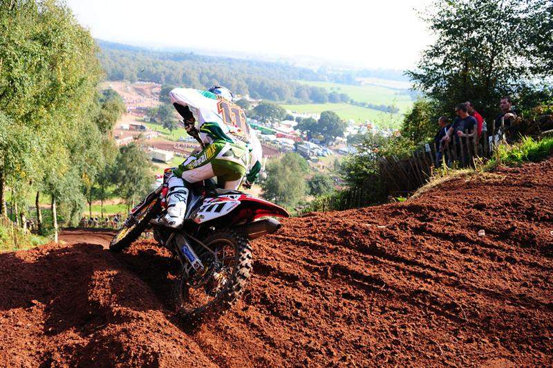 Rowson heads down Hawkstone's giant hill.