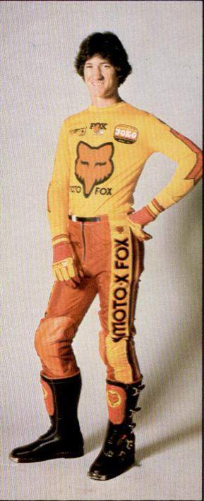 Fox pose. This was a version of Fox's original colors, which didn't go with Kawasaki very well. I liked wearing the Brad Lackey day glow green stuff. Fox was great, but at the time JT was the powerhouse Fox is today. As part of my Fox deal I was given one of the Fox box vans. I stopped at a gas station in the middle of Texas that year on the way to Denver and the guy wanted to know if I would open the back so he could see the foxes in there. 