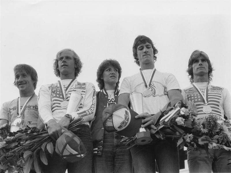 Black and White podium. There were a lot of emotions on the podium in Switzerland that day. Magoo, on the left, had just made history with his sweep, O'Mara's hand had been injected with cortizone before the race for extreme blisters, and he broke his foot in the second moto on a wooden stake and needed a piggy back ride. Magoo carried him no problem, just as he had carried the whole team. I was happy, yet a little sad that Hansen was in a coma while I rode his bike and enjoyed the experience and Gibsen rode the whole second moto on a rear flat to help us get the points we needed.