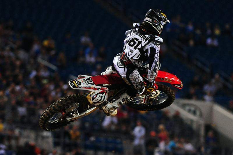 Blake Wharton (61) won his heat race, but started horribly in the main. Still, he recovered for fifth.