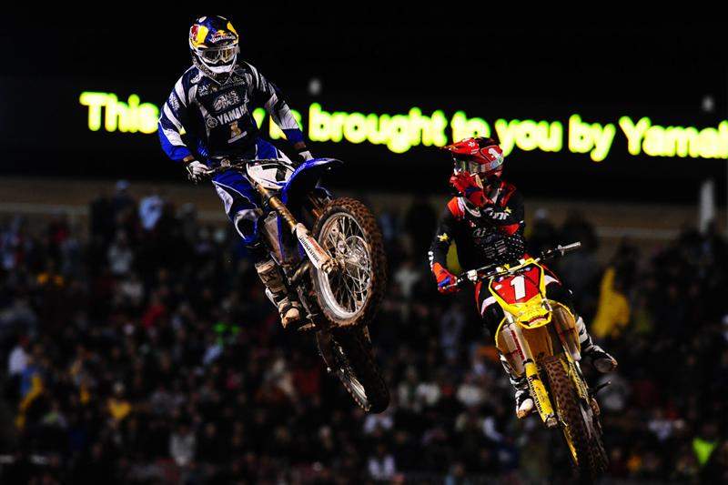 The battle out front was good for a lot of laps. Here, Chad Reed seems to take exception to something James Stewart (7) was doing. Reed passed him back in the next turn.