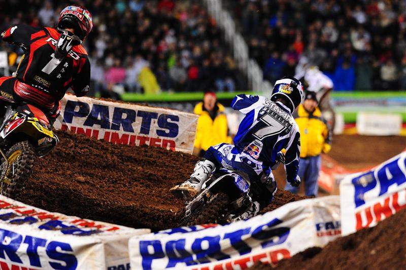 Stewart (7) finally made his pass stick for good on lap 12.