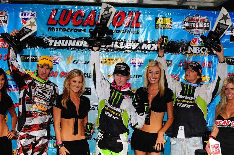 The 250cc podium celebrates.