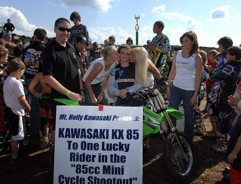 After winning the Mini Shootout, Cooper Webb won a random drawing for a new KX85.