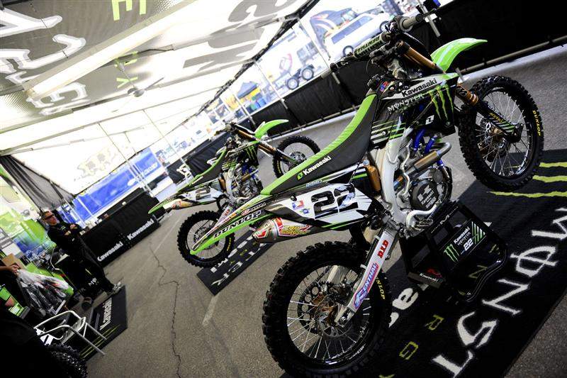 Chad Reed's #22 and Ryan Villopoto's #2 factory Monster Energy Kawasaki KX450Fs.