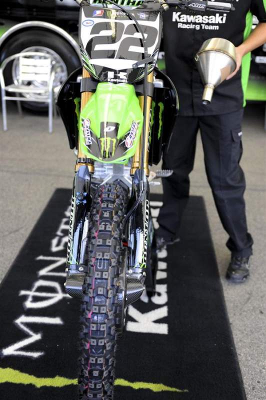 The factory Kawasakis have trick carbon-fiber covers that cover the entire axle at both ends. Sometimes, that means there's something even tricker underneath.