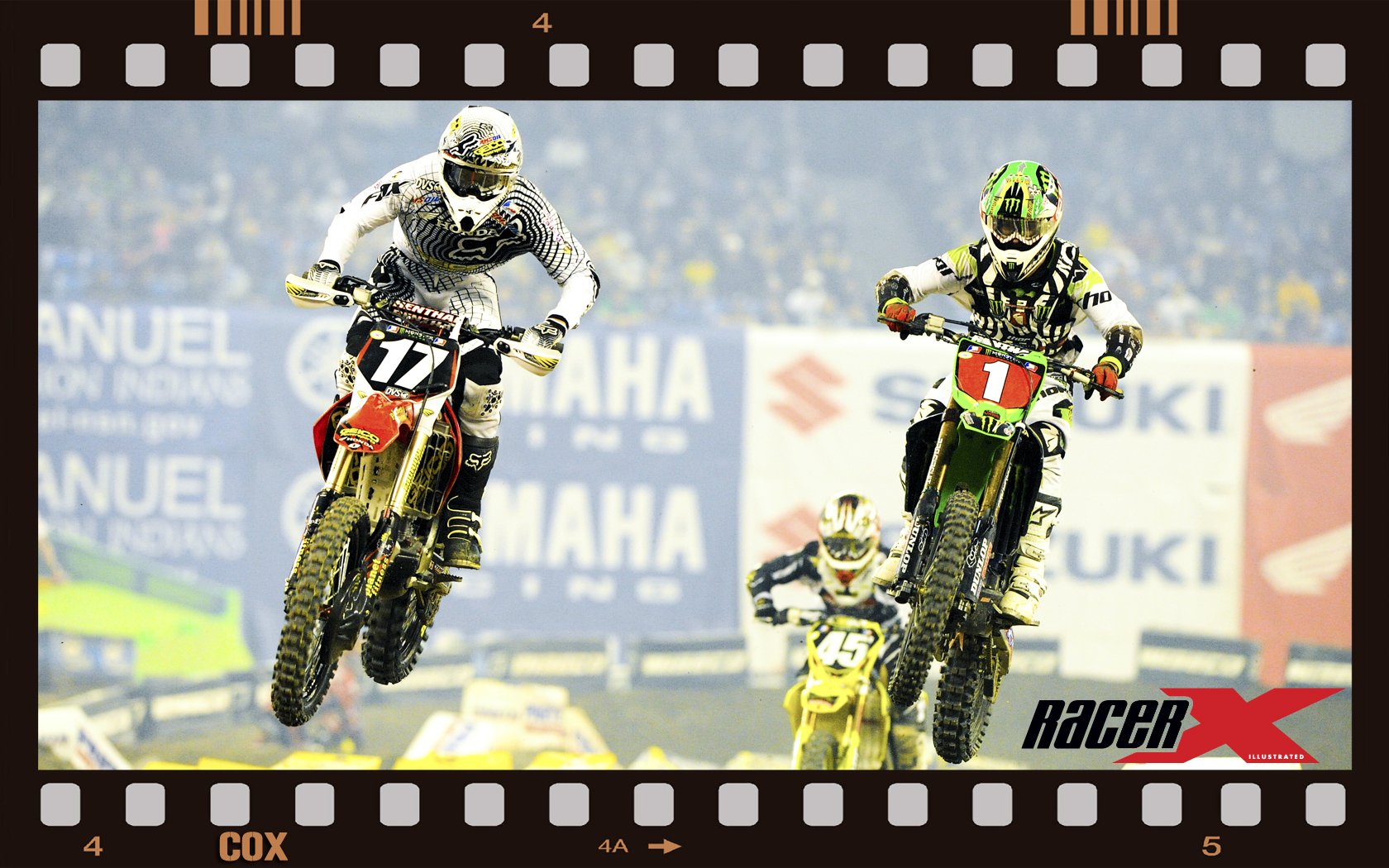 Justin Barcia (17) and Christophe Pourcel (1) battle it out in the heats.