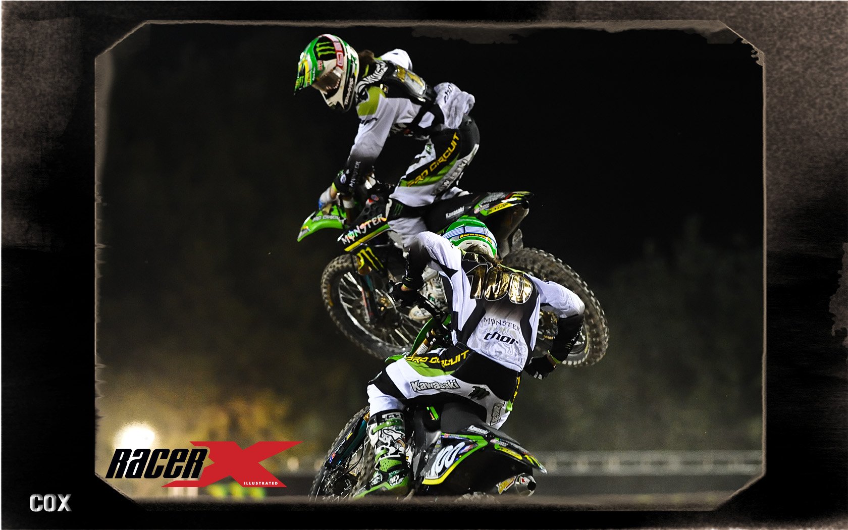 Christophe Pourcel checks out Josh Hansen off the finish-line jump in the shootout.