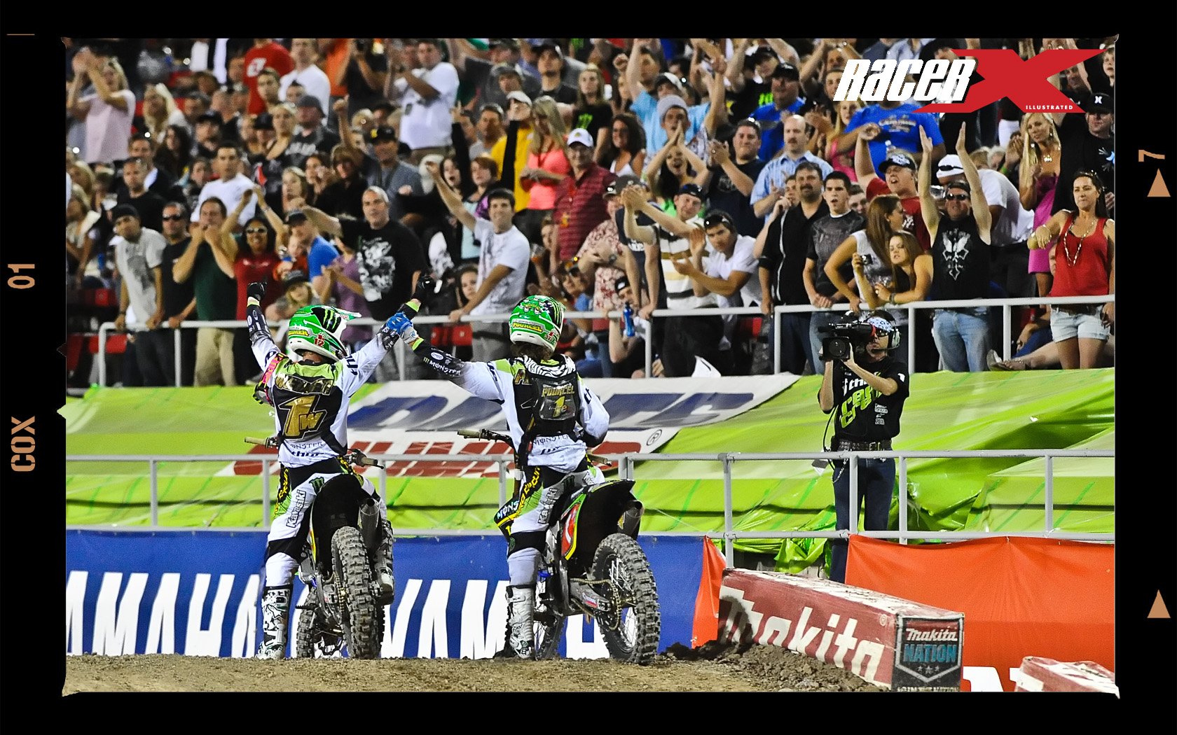Christophe Pourcel congratulates Jake Weimer on his shootout win.