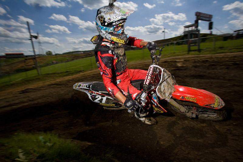 Blake Wharton takes a corner at High Point