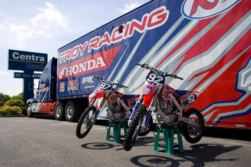 Honda of Troy bikes and the rig at the Centra Bank