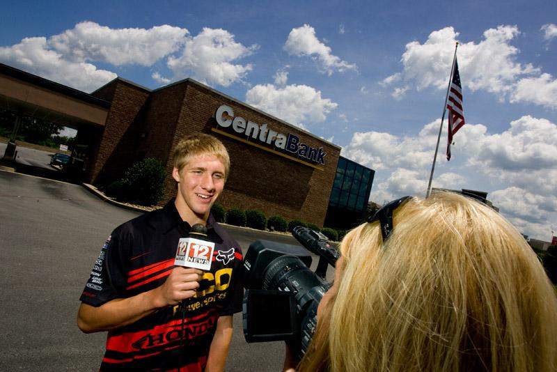 Justin Barcia being interviewed for TV.