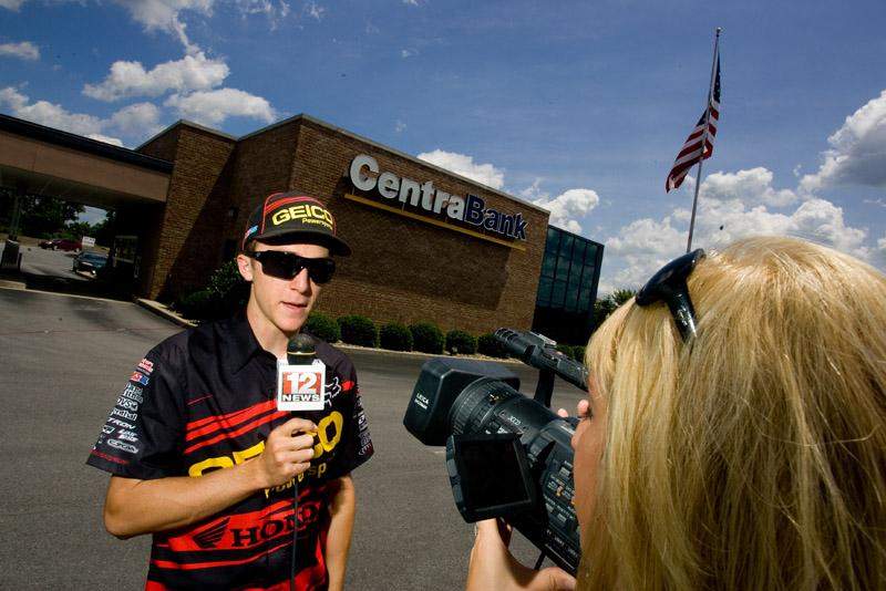 Eli Tomac being interviewed for TV.