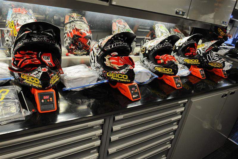 The GEICO Powersports Honda lids waiting for action.