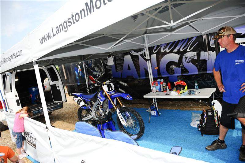Langston’s pit area: The bike was driven cross-country this week in Langston’s van. Langston picked up the bike from Langston Motorsports, rode it twice over last weekend, and now he’s racing.
