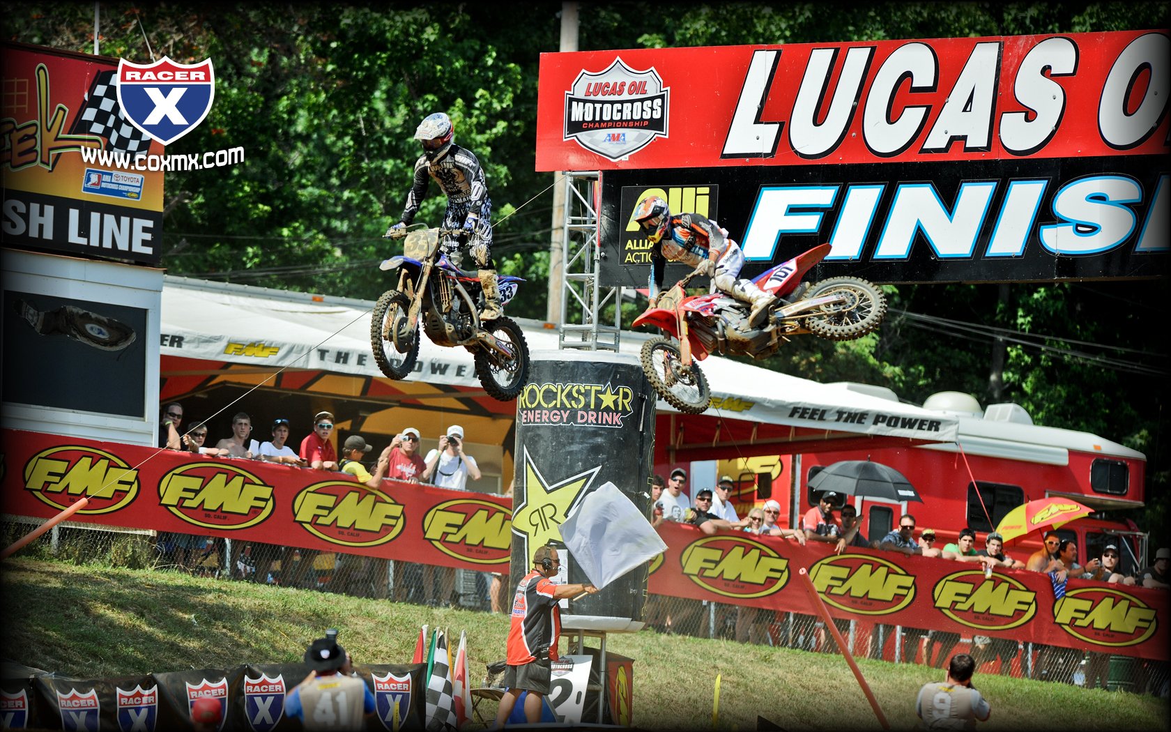 Josh Grant (33) and Ben Townley (101) go at it.