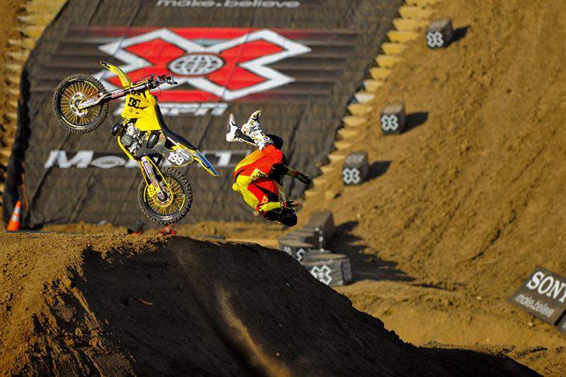 After his win, Pastrana did his customary dismount, partying like it's 1999.