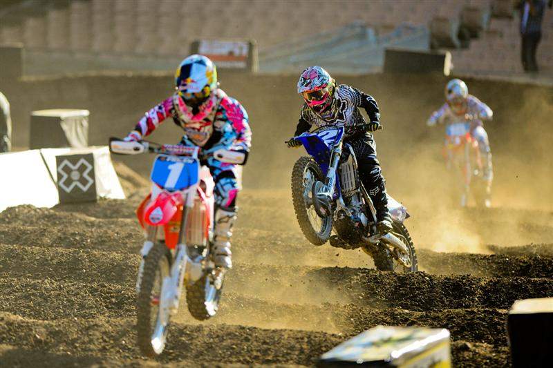 ...but it was everyone else's, too, as Patterson demonstrates here. Patterson ended up crashing over the massive finish-line jump, which may or may not put her lead in the WMX nationals in jeopardy.