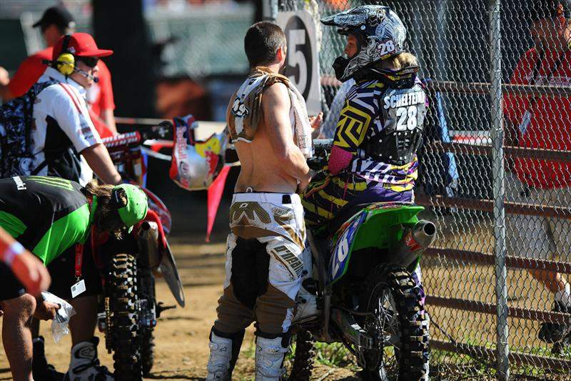 Grant Langston gives Lindsey Scheltema advice before practice.