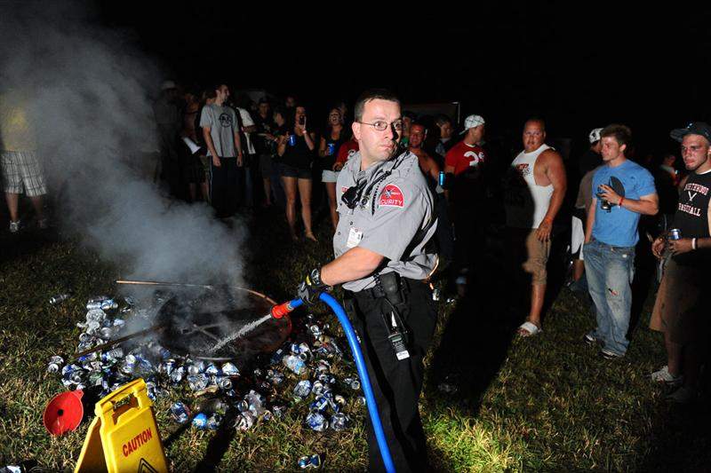 The private security puts the party out.