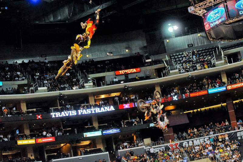 Travis Pastrana was the man to beat in Speed & Style from the start. Here, he leads Mike Metzger.