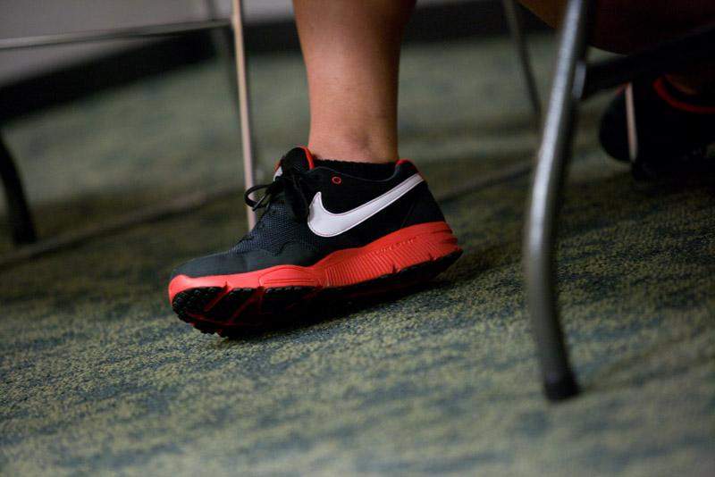 Andrew Short was wearing shoes to match his team colors.