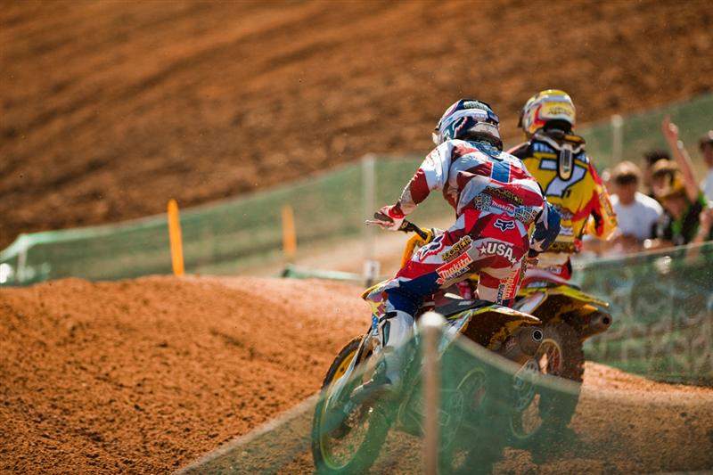 Ryan Dungey got a terrible start and eventually worked his way up to fourth. Here he is passing Steve Ramon.