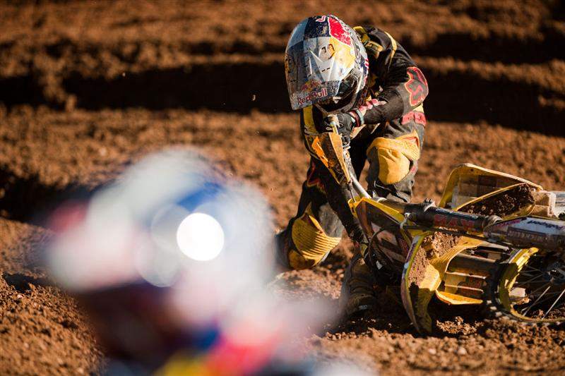 Roczen gave Canard all he could handle and then some, passing Canard for the lead late in the race, but on the last lap, he fell, possibly succumbing to the pressure from Canard (foreground). Roczen was still second.