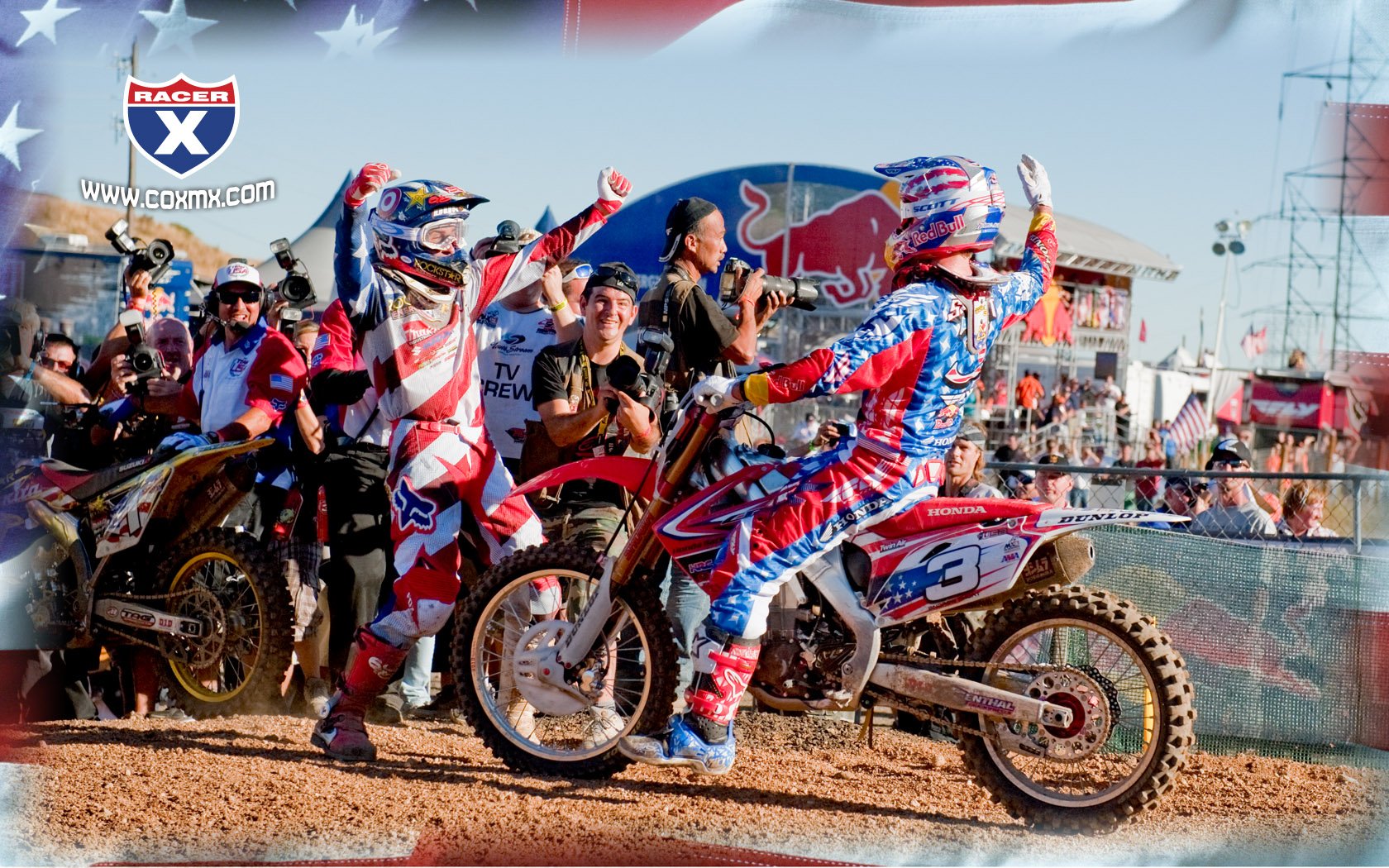 Dungey greets Short at the finish line.