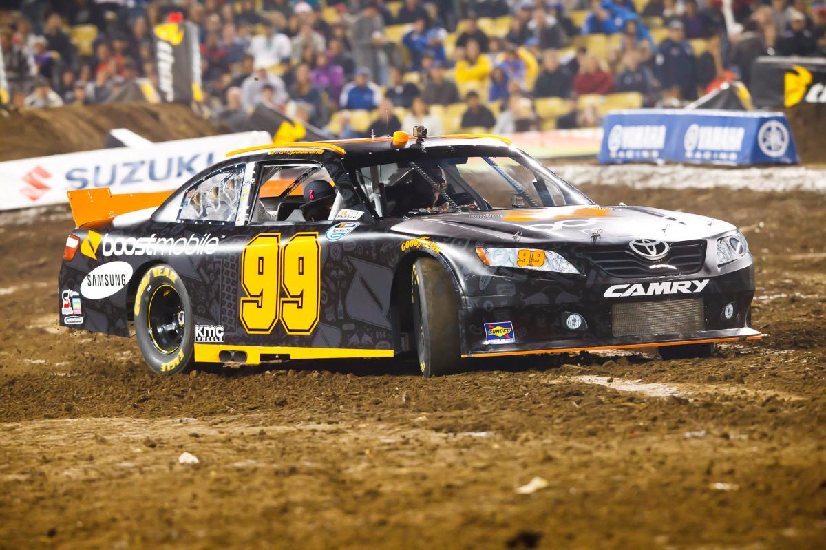 Pastrana did some donuts in his Nationwide car