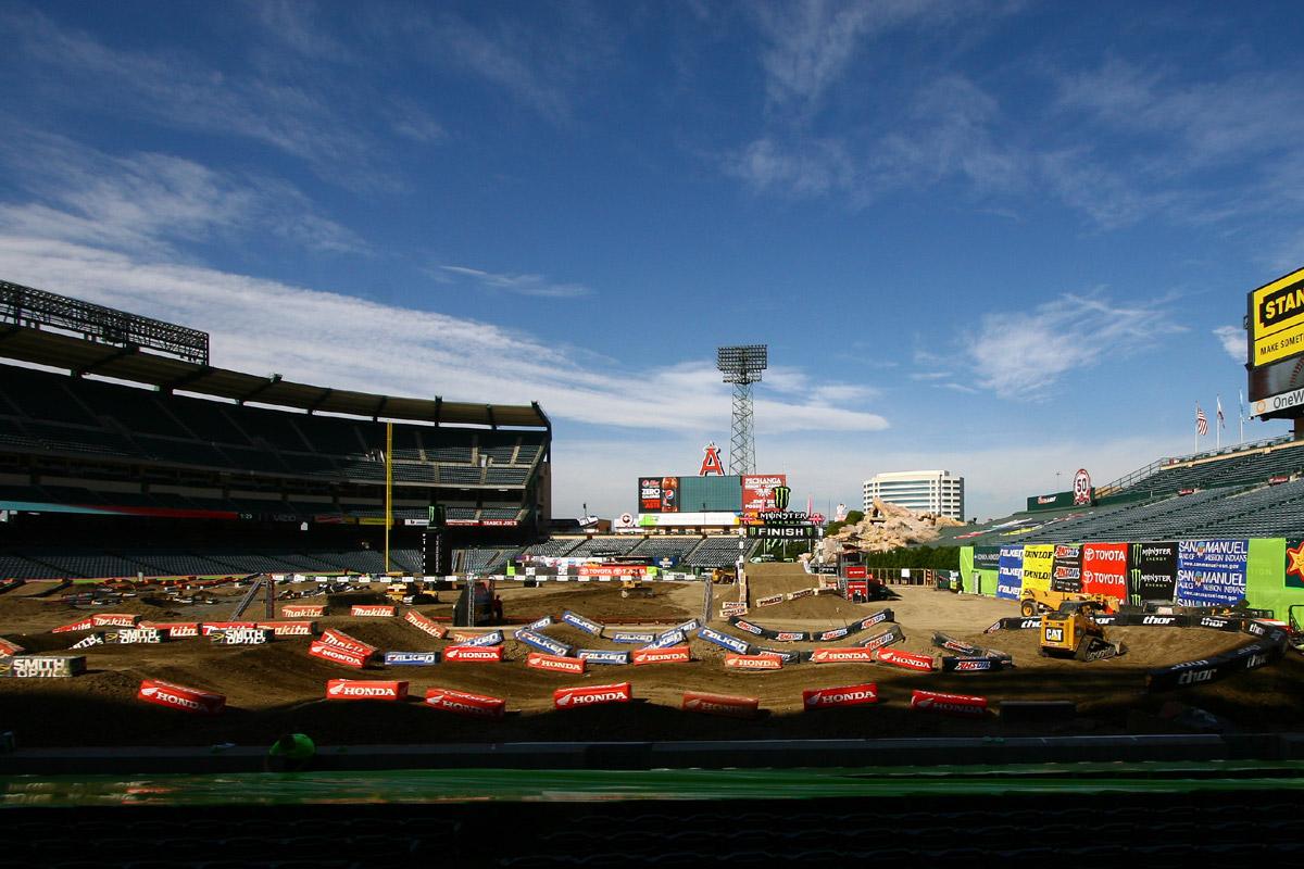The track looks pristine for Round 5 of Monster Energy Supercross from Anaheim