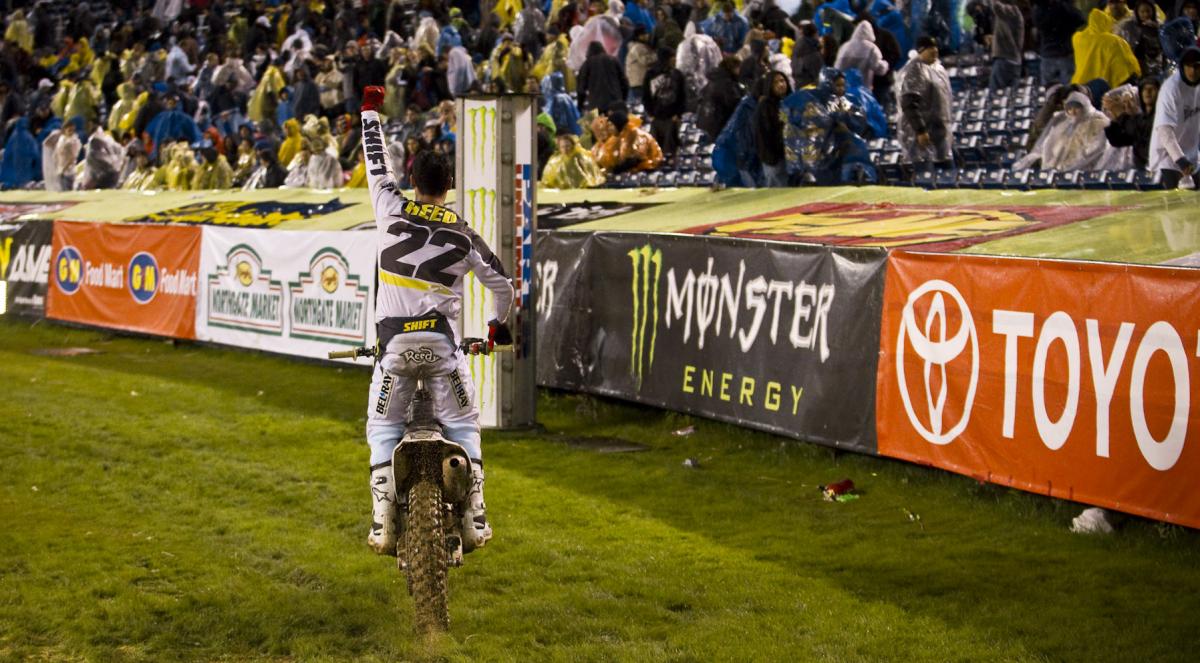 Reed celebrates with the fans at San Diego