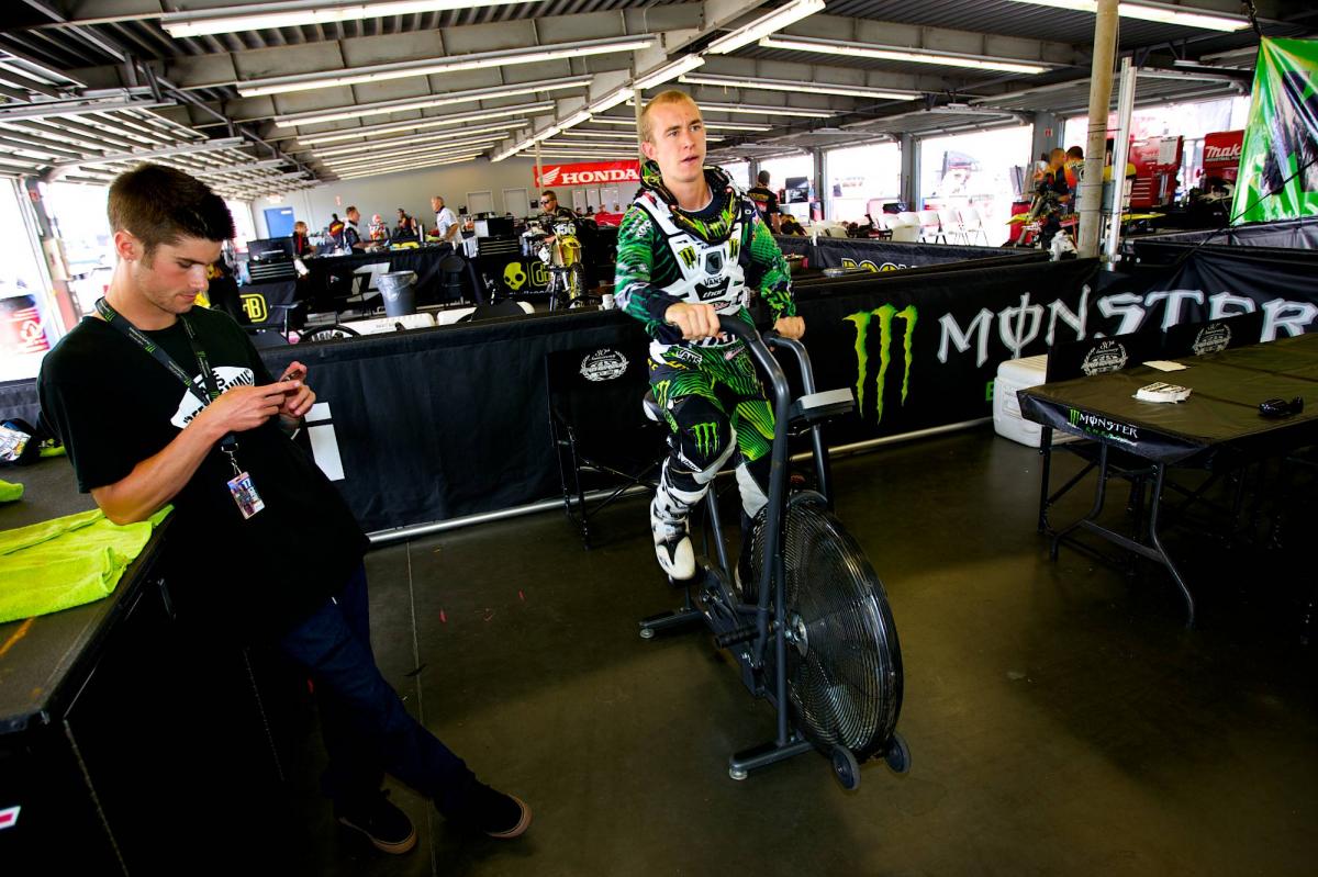 Blake Baggett getting warmed up