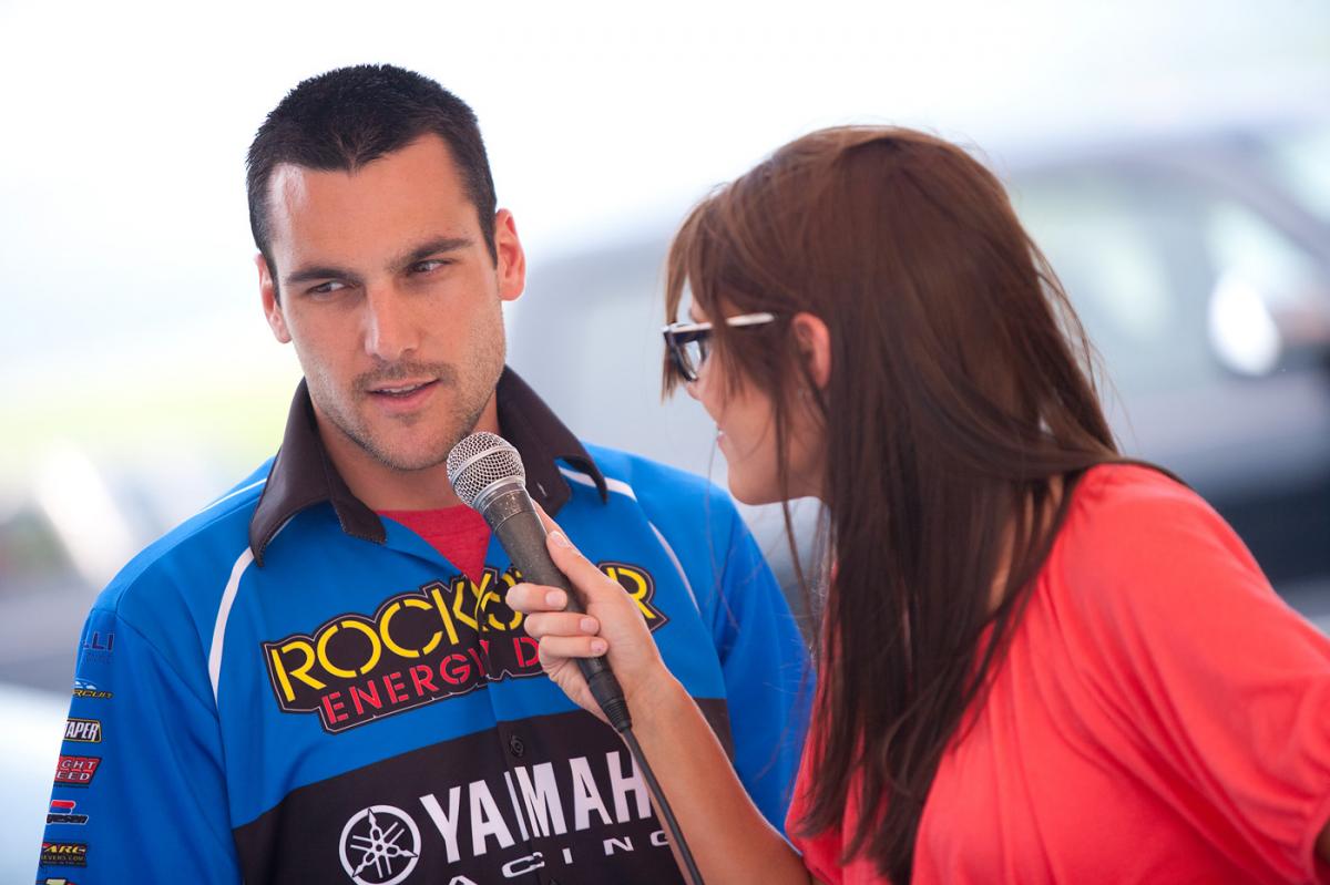 Nick Wey does a local radio interview at the event.