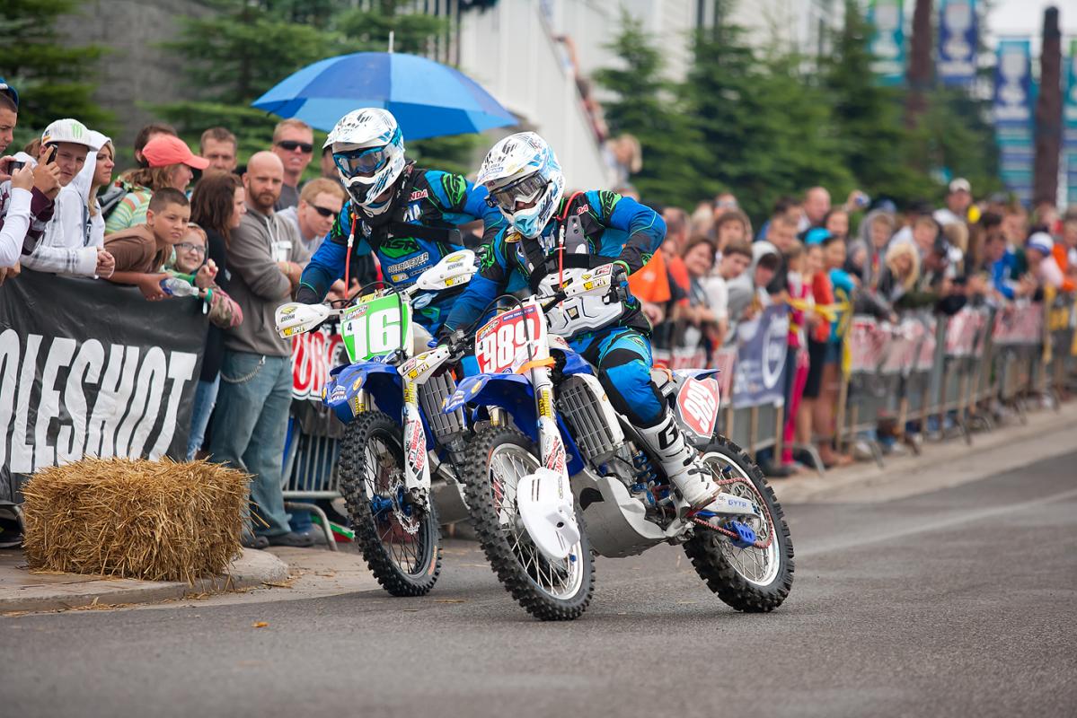 Jordan Ashburn and Thaddeus DuVall head into the first corner. 