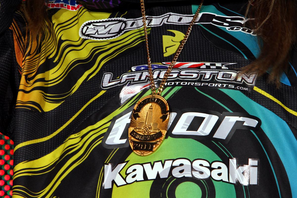 Vicki Golden showing off her first X Games Gold medal.